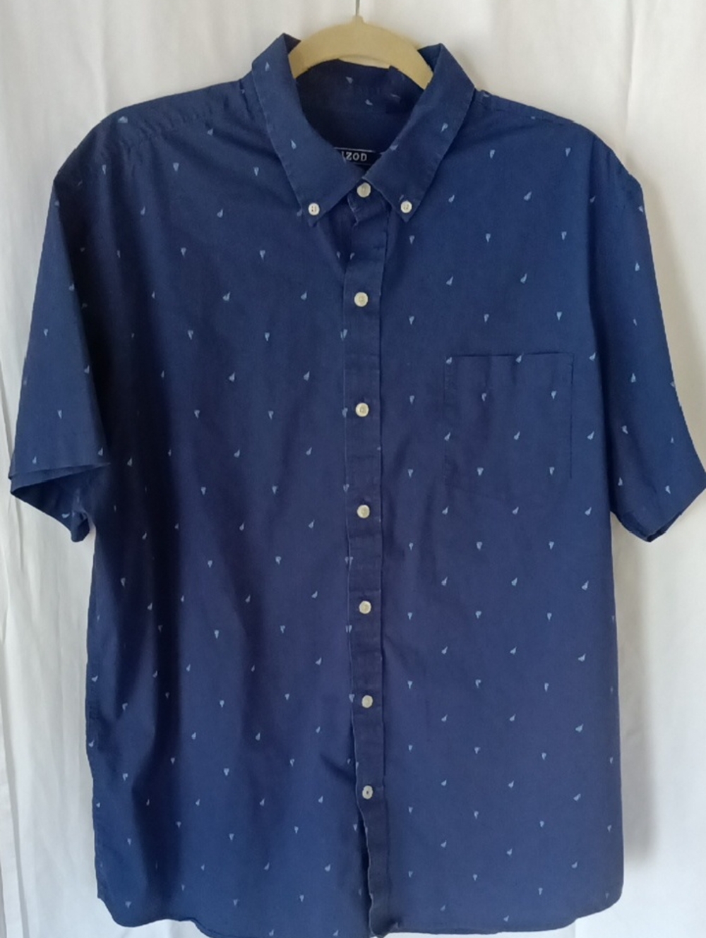Izod Navy Short-Sleeve Button-Down with Micro Pattern